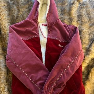 Supreme Fur Velvet Jacket Burgundy and Red with Stud detail